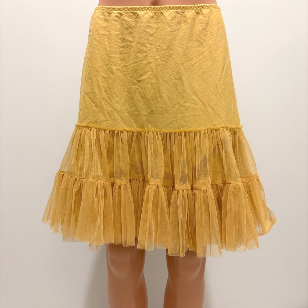 Eloise Anthropologie Mustard Yellow Tulle Tiered Ruffle Cotton Skirt Medium M
